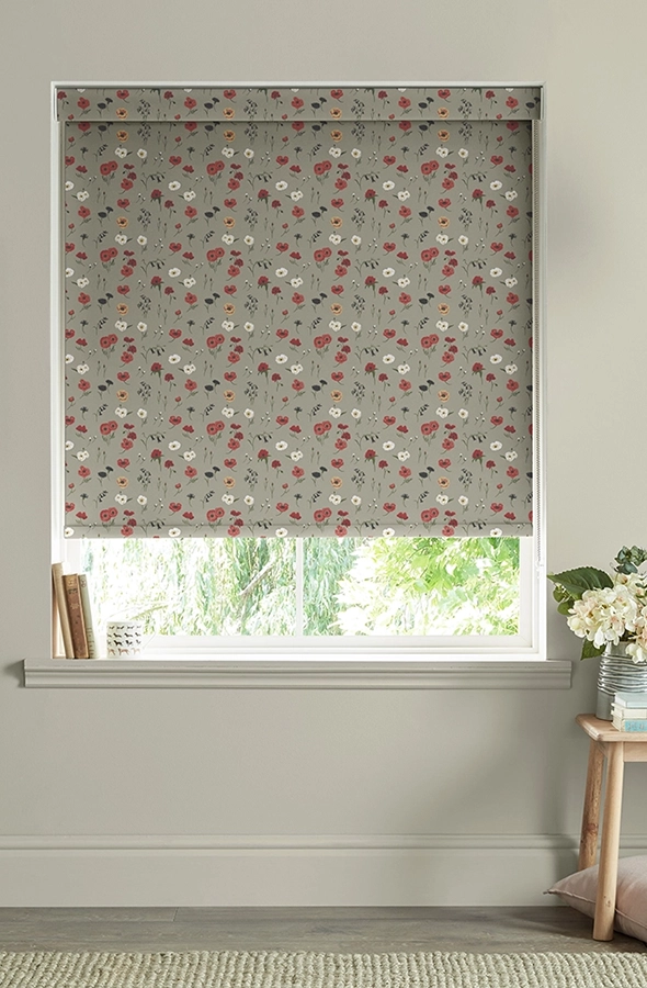 Room with red flower roller blind from Sophie Allport