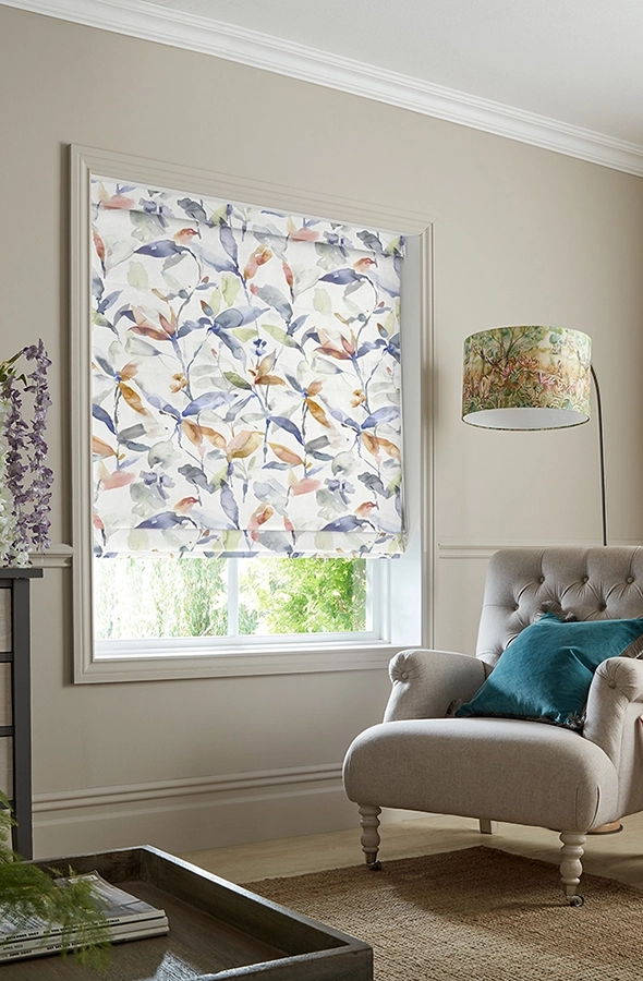 Room with flower design roman blind from Voyage Maison