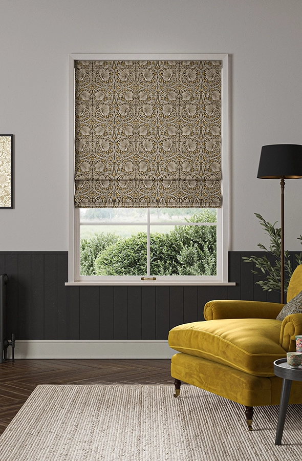 Room with roman blind in flower design from William Morris at Home