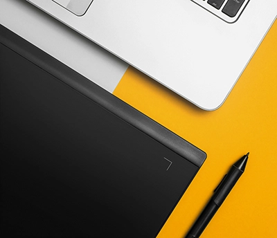 Design station with laptop and tablet