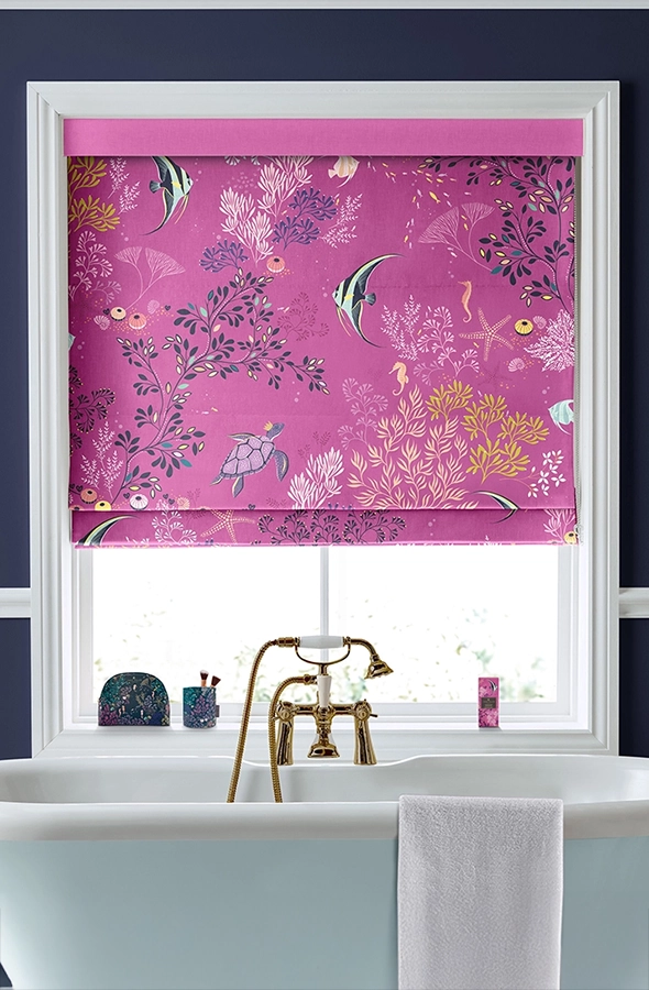 Room with pink sea animals design roman blind from Sara Miller