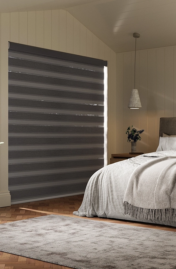 Room with dark silver day & night blind from illumin8 Edit Fifty50™ Collection