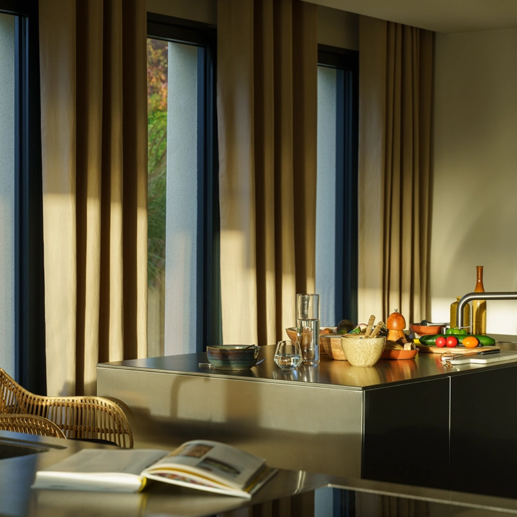 Private room with electric curtains from Somfy